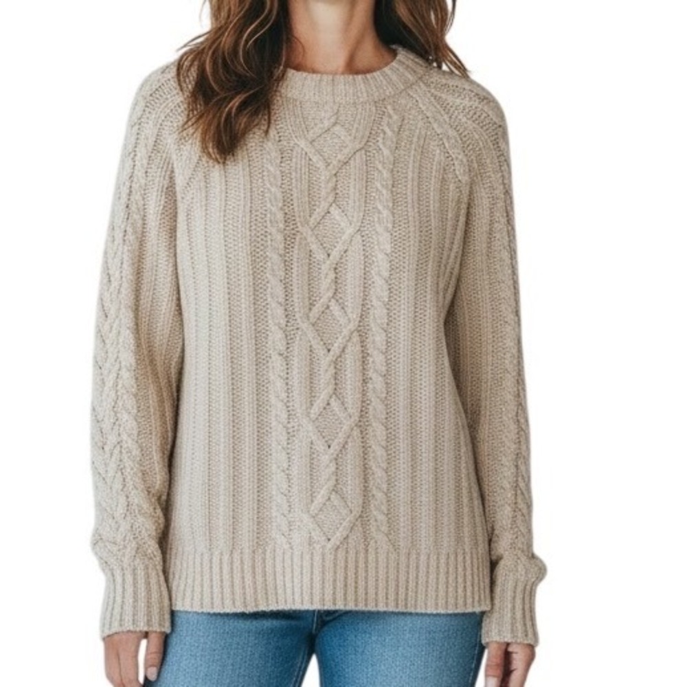 Soft Surroundings Silk Blend Crewneck Oversized Cable Knit Long Slv Sweater Sz S